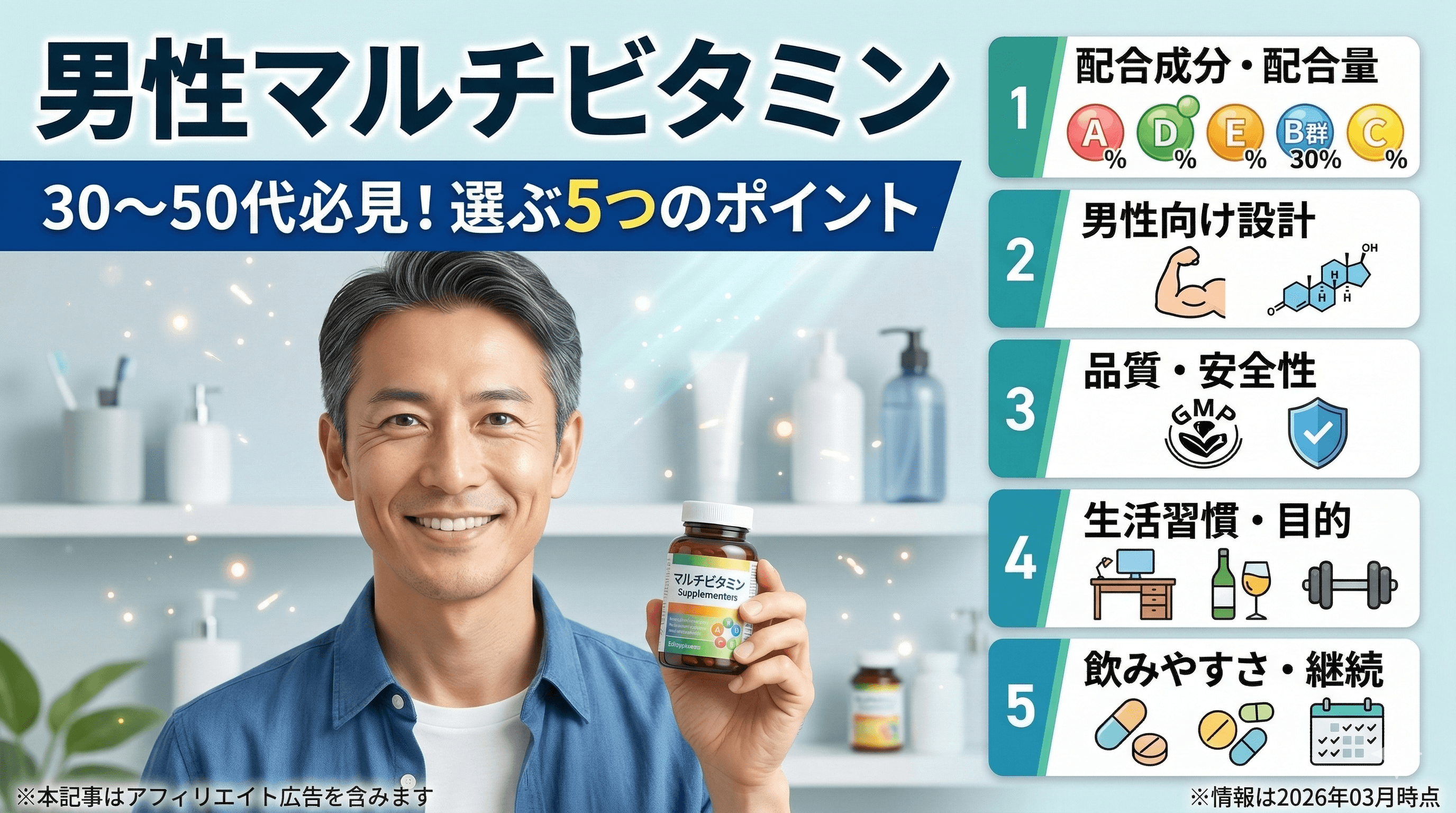 男性マルチビタミンの選び方【2026年版】30〜50代向け5つのポイント